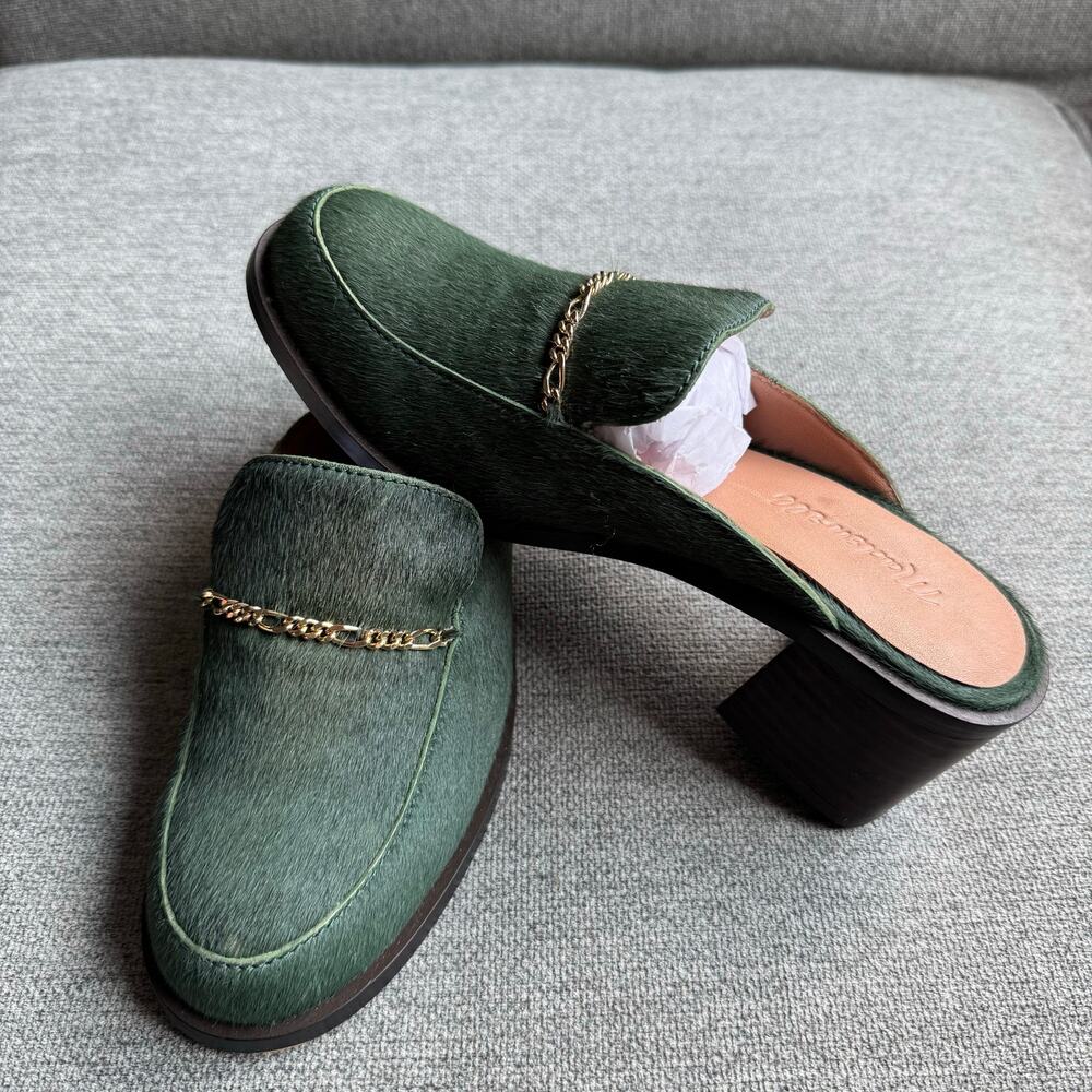Madewell Farida Mules Calf Hair Chunky Heel Green Women's 7 - Picture 1 of 10